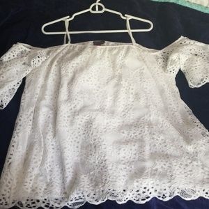 Vince Camuto off shoulder white lace shirt